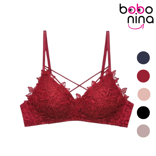 Ninabobo BR136 Bra BH Push Up Busa Tebal Tanpa Kawat Sexy Motif Bunga Tali Silang Sorex