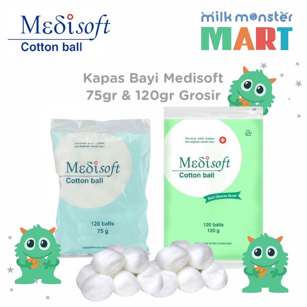 Medisoft Cotton Ball 75gr & 120gr  - 120 Ball / Kapas Bayi Medisoft Grosir