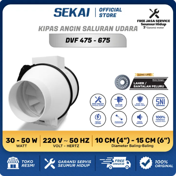 SEKAI Kipas angin ekstraktor saluran udara ventilasi exhaust 4 Inch 6 Inch - DVF 475 / DVF 675