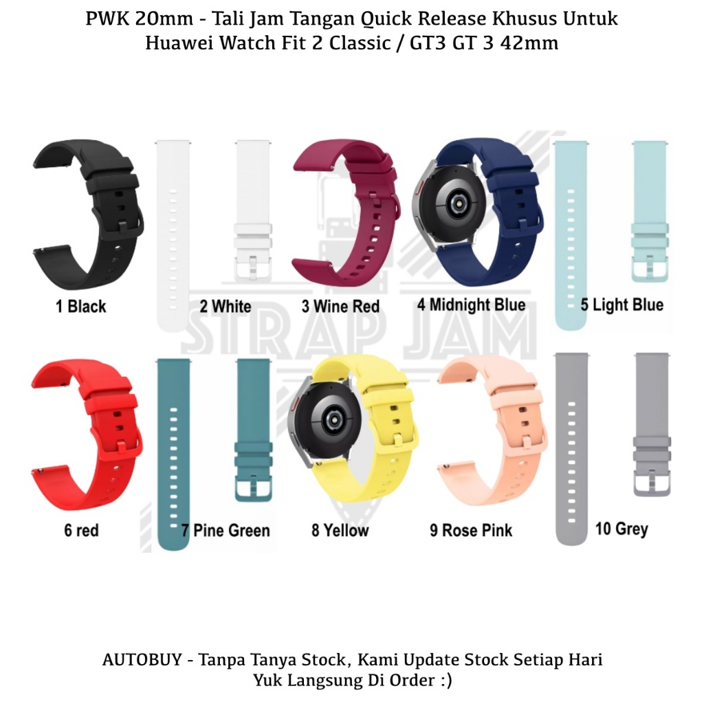 PWK Tali Jam Tangan Huawei Watch Fit 2 Classic / GT3 GT 3 42mm - Strap 20mm Silikon Rubber Aneka War