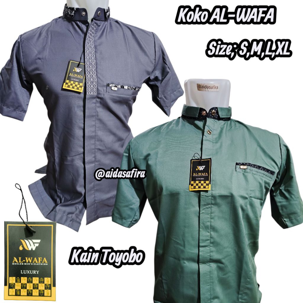 KOKO AL-WAFA TANGAN PENDEK UKURAN S M L XL/KOKO HITAM AL-WAFA LENGAN PENDEK SATIN KOREA