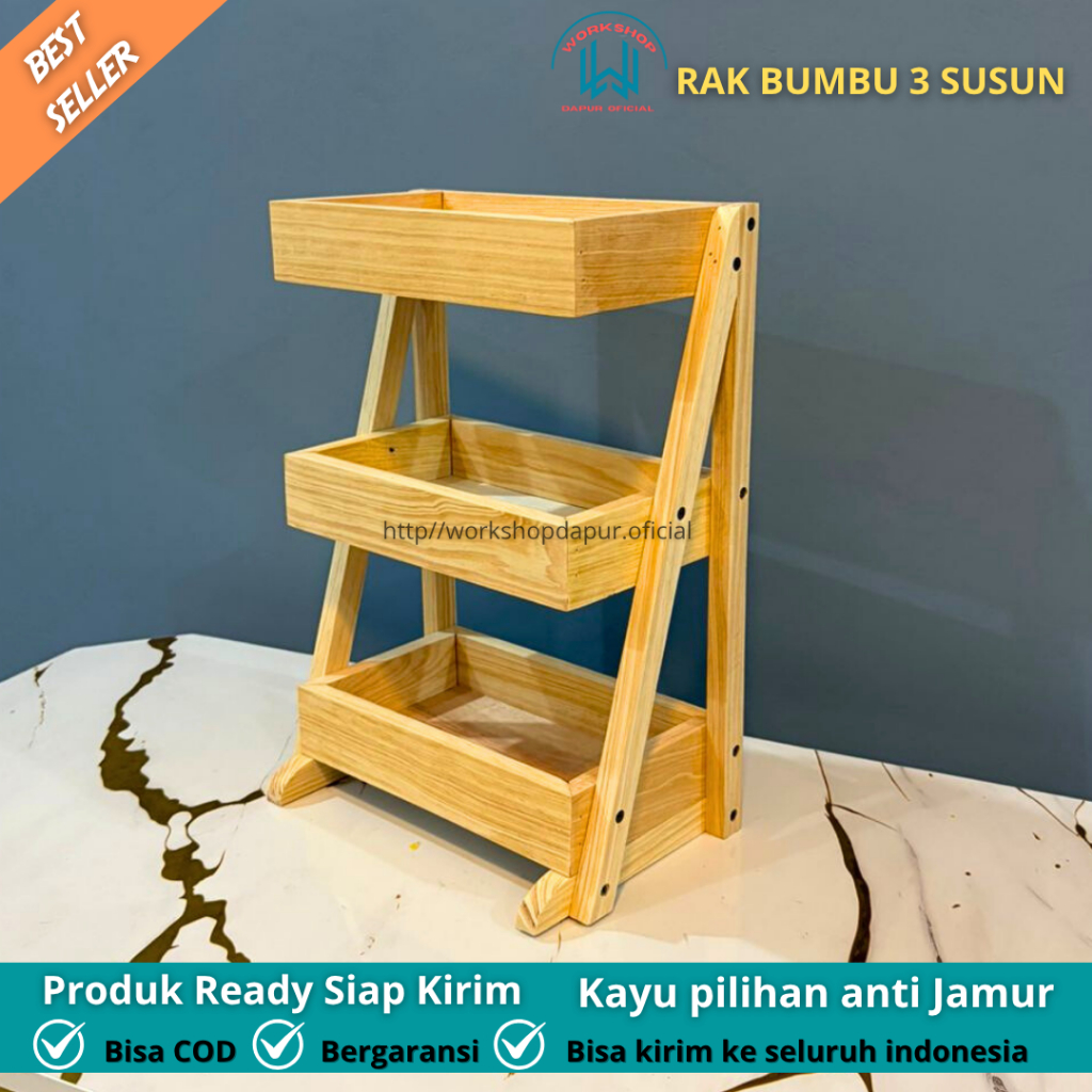 Rak dapur kayu Susun 3/ Rak bawang Rak kayu serbaguna Minimalis (RDS)