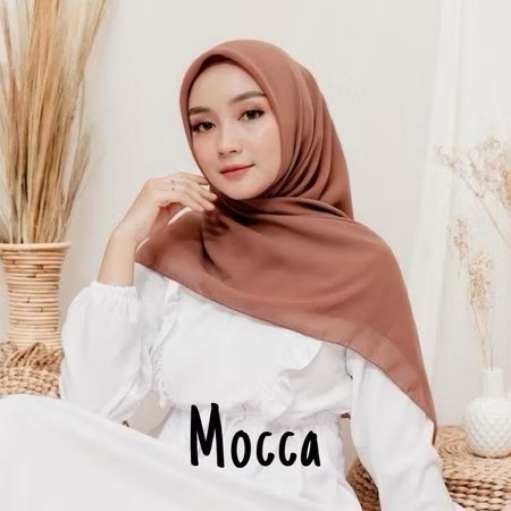 Hijab Bella Square Mocca || Hijab Segiempat Bella Square Pollycotton Warna Mocca