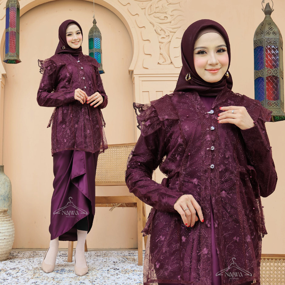 Baju Kondangan Remaja Kekinian Velicia Ootd Kondangan Inner Busui Oneset Brokat Burgundy Satin Silk 