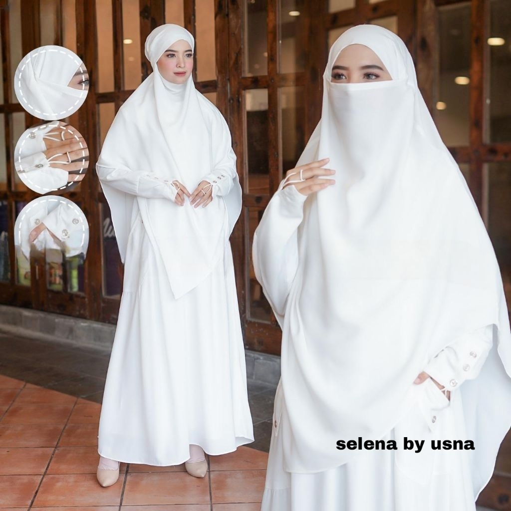 Gamis Selena Putih SET Anti UV Wanita Simple Nyaman Busui friendly Remaja Dewasa By Usna