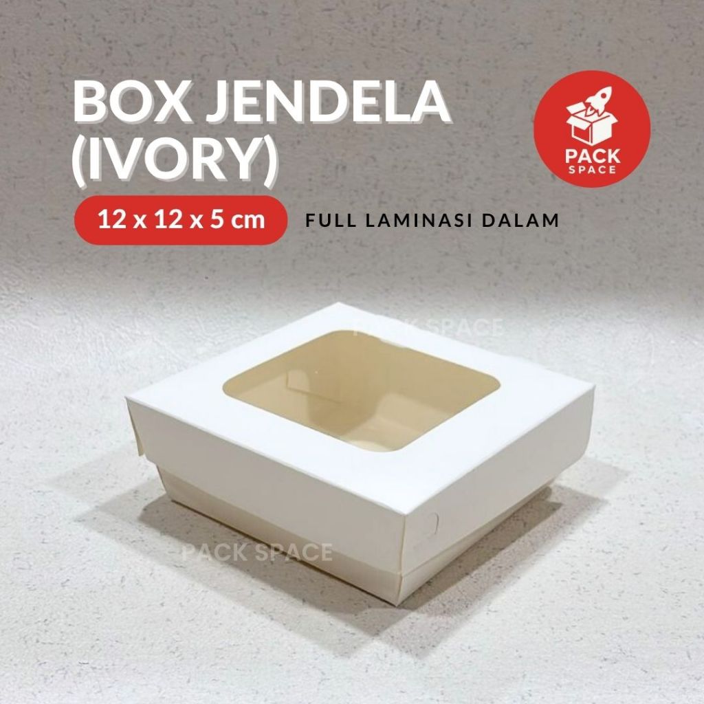 Box Ivory Putih Laminasi Jendela Untuk Kotak Brownies Kue Roti Snack 12x12x5 Cm