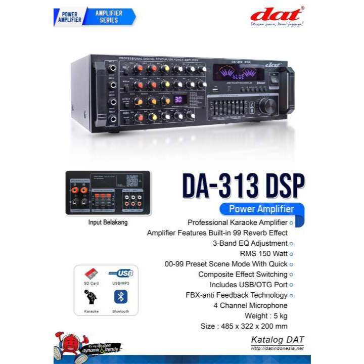 Power Amplifier DAT DA-313 DSP with Bluetooth, USB, SD Card, and FM Radio