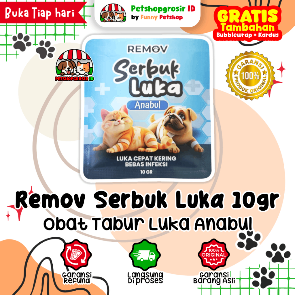 Remov Serbuk Luka 10gr Obat Luka Luar Cakar Bernanah Pasca Operasi Antiseptik Antibiotik