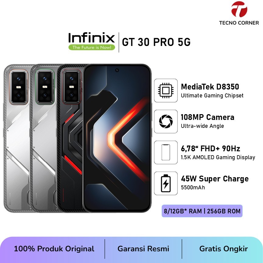 (RESMI) Handphone Infinix GT 30 Pro 5G 8GB/256GB | Dimensity 8350 Ultimate | 6.78" Amoled+ 144Hz | N