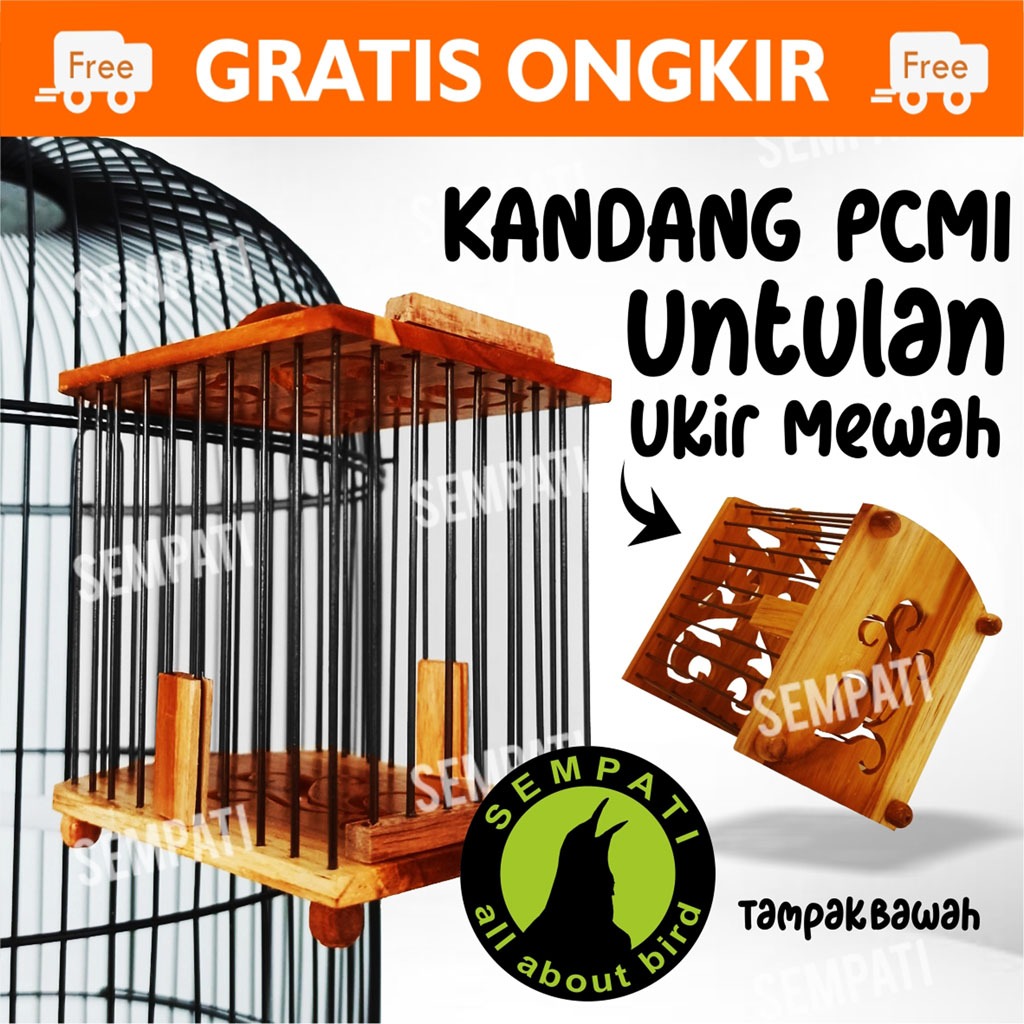 SEMPATI Sangkar Kandang Untulan Pleci Konin Kayu Jati Koper Mini Motif Ukir Full Plitur Kandang Buru