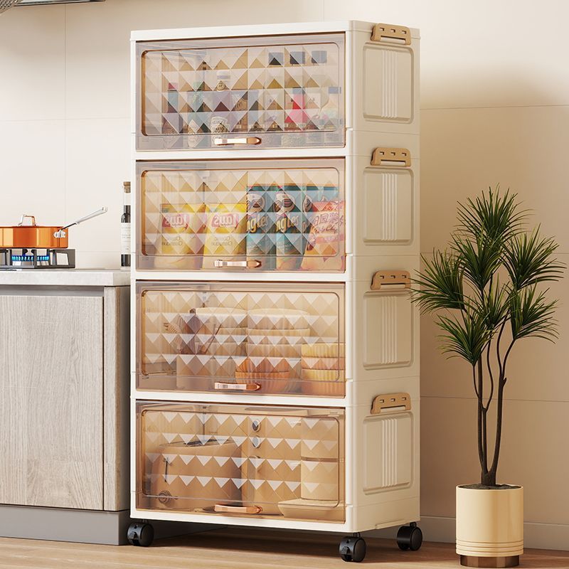 Lemari lipat multi-lapis Lemari Plastik Susun Lemari lipat abu-abu/ putih /transparan Etalase Makana