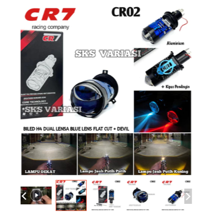 CR7 CR02 - Lampu Utama LED H4 Biled Projector Laser Blue Lens Plus Devil Kipas Pendingin Motor Mobil