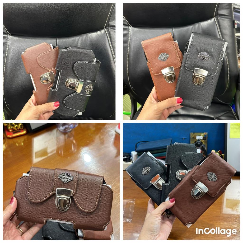 Dompet Hp Pinggang pria Universal  2 slot dan 1 slot kulit jeruk model berdiri dan tidur