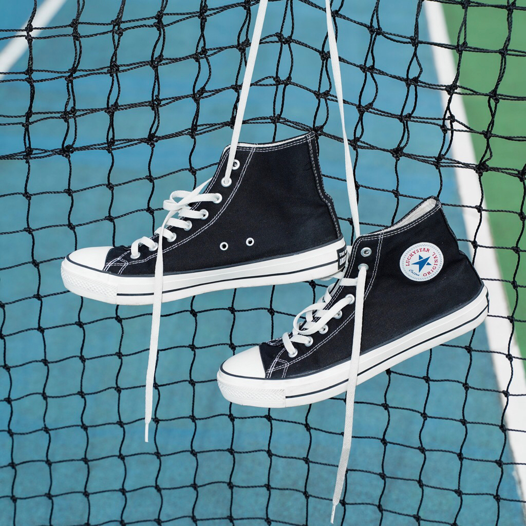 Lucky Star AF1 Hi Black White Sepatu Sneakers Canvas Kasual