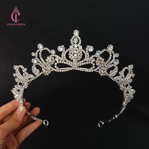 Alovia  Zircon Crown -  Mahkota Pengantin Mini Murah Zirkon Aurel Panjang Sampe Telinga - Wedding Cr