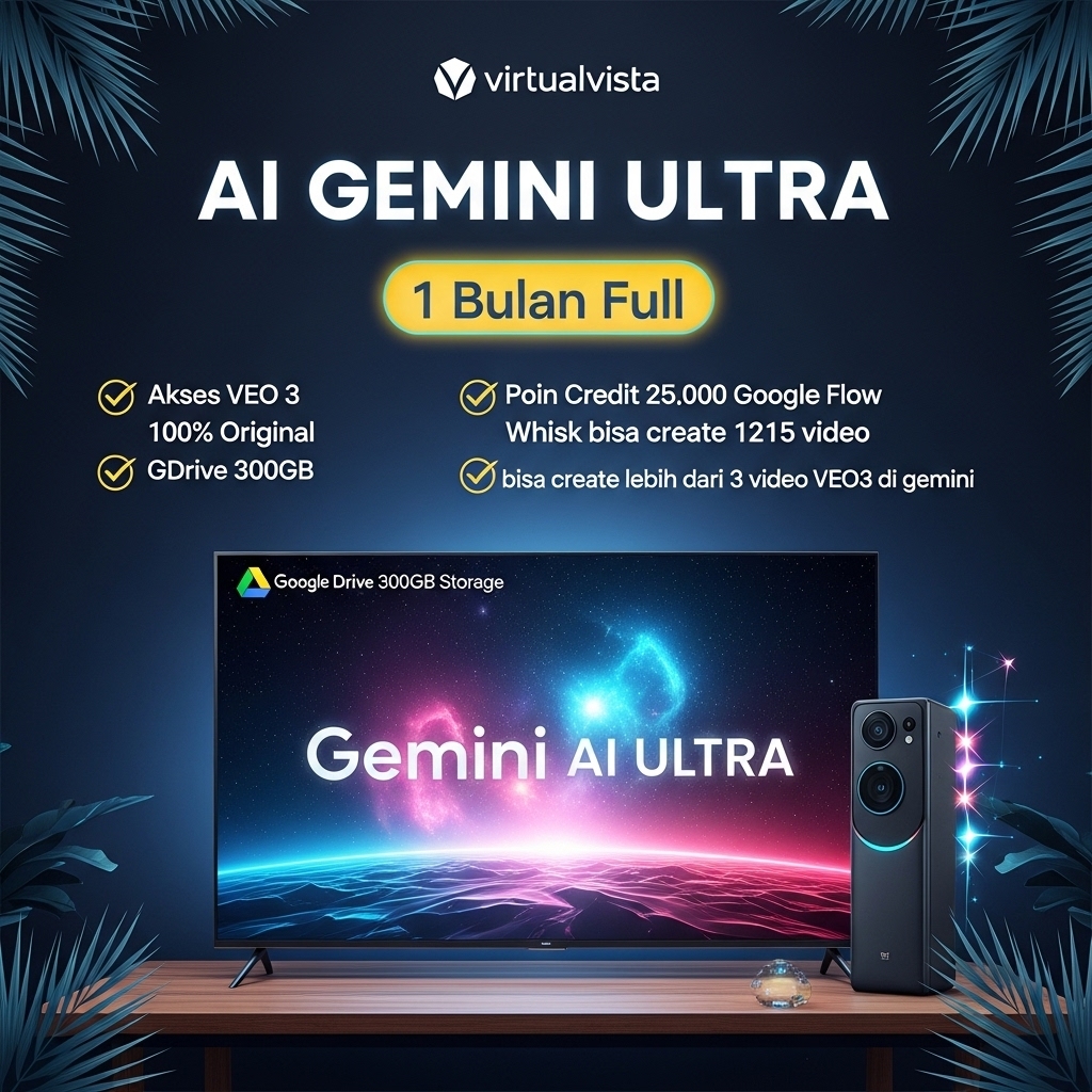 Gemini AI ULTRA PRO PREMIUM 2.5 PRO  + Veo 3 - 1 Bulan - GDrive 300GB - Full Garansi