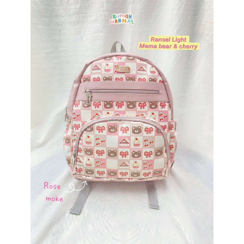 RUMAH WARNA Tas Ransel Wanita Tas Sekolah Wanita Tas Ransel Motif Light Mema Bahan Kuat Muat Laptop 