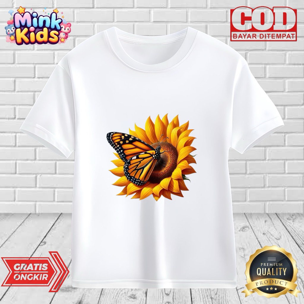 KAOS ANAK MOTIF BUNGA MATAHARI USIA 2-9 TAHUN