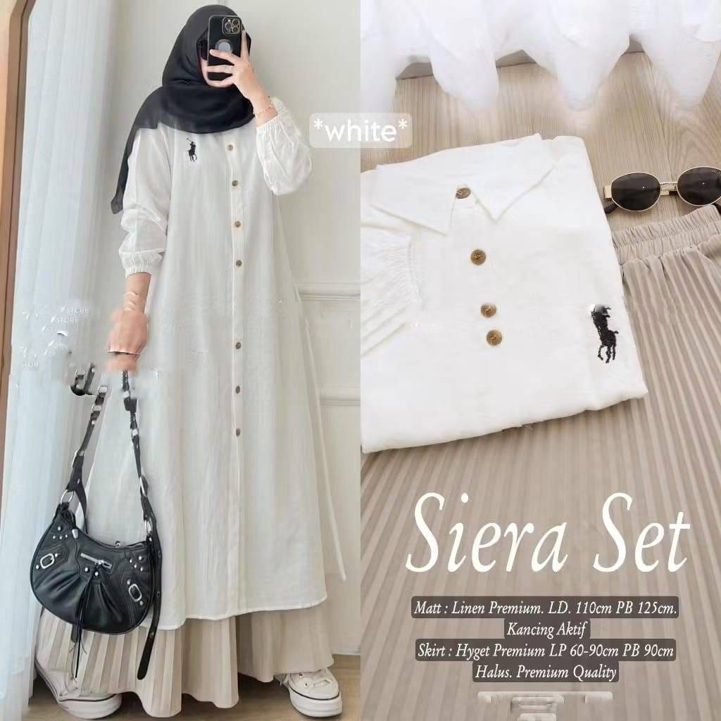 Siera Set Rok Atasan Long Tunik Linen Cantik Bawahan Plisket Polos Baju Setelan Wanita Muslim Fashio