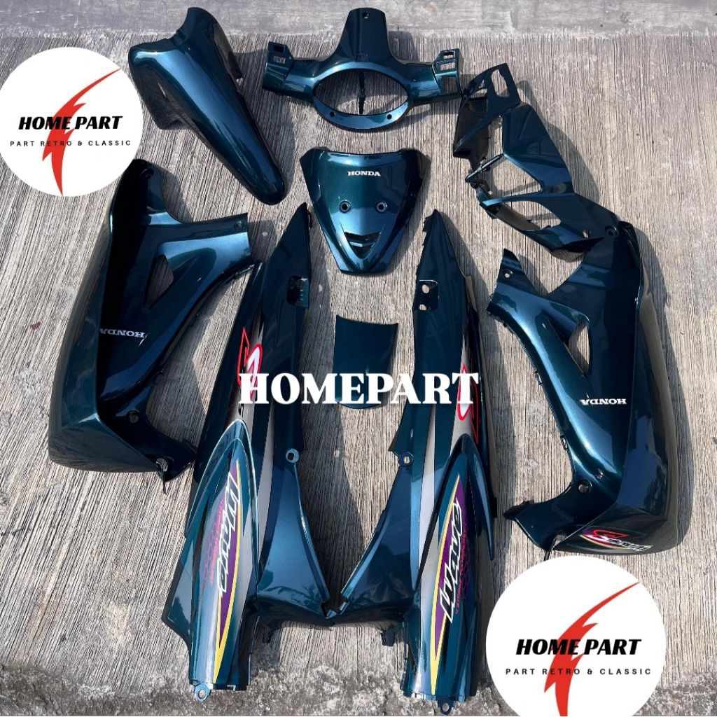 BODY HALUS KARISMA D 125 HIJAU BOTOL SET STRIPING WAVE CUSTOM