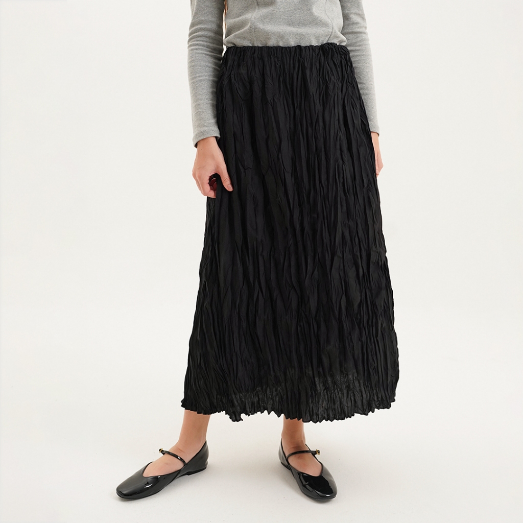Mississippi Pleated Satin Skirt Rok Midi L03000176M Hitam