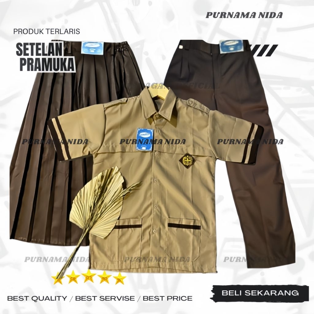 Seragam Sekolah Pramuka Siaga SD Coklat Susu Lengan Pendek Perempuan, Laki-Laki