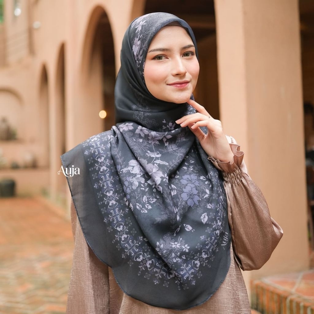 AUJA - Mekka Pattern Curve ( Segiempat oval motif / Hijab motif malaysia / Hijab oval malaysia / Pol