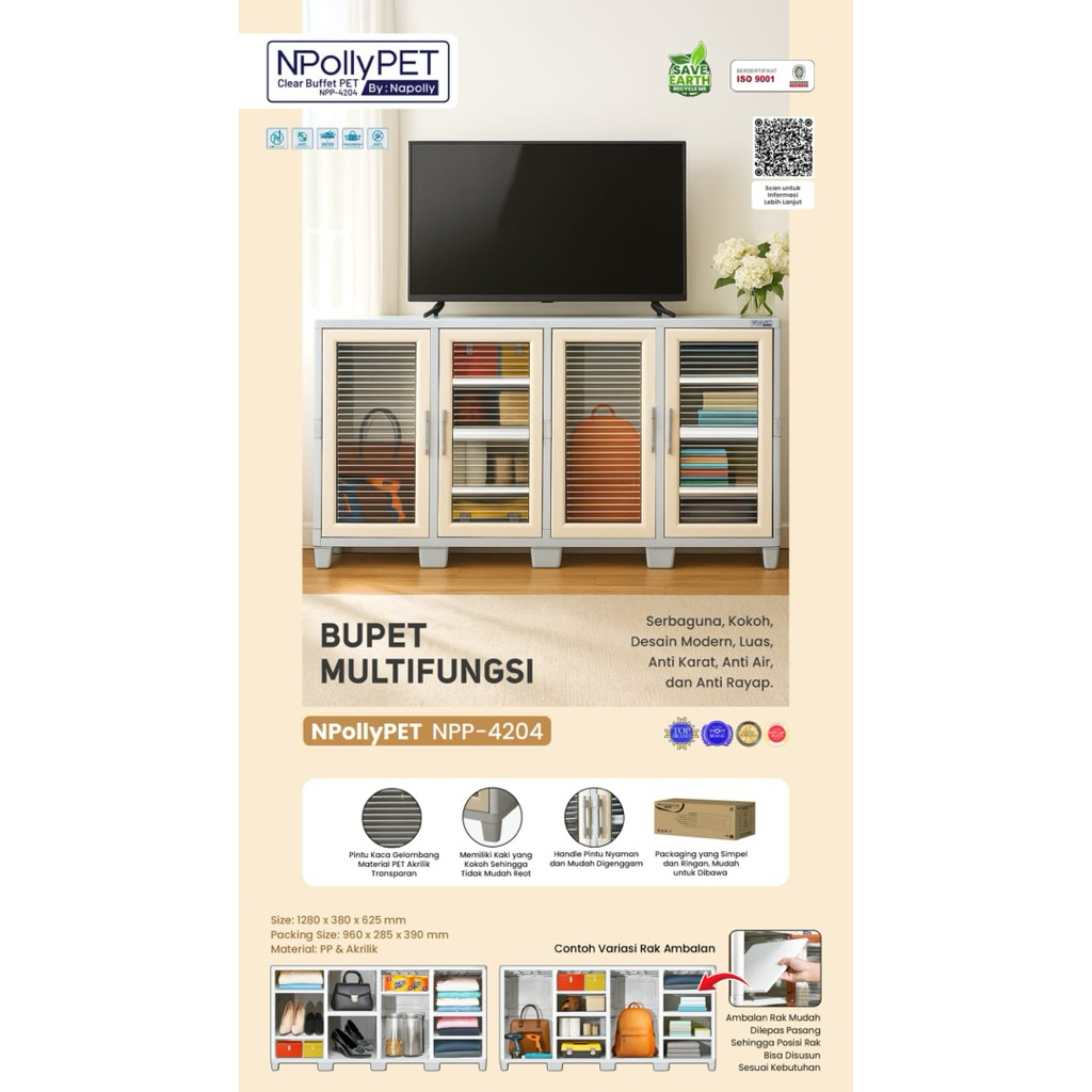 Lemari Plastik Serbaguna Napolly NPP-4204 Lemari PLastik/Buffet/Lemari Buku/Lemari Mainan/Lemari Tas