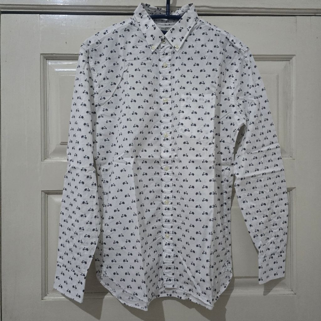 Mango Man vespa print shirt kemeja lengan panjang pria