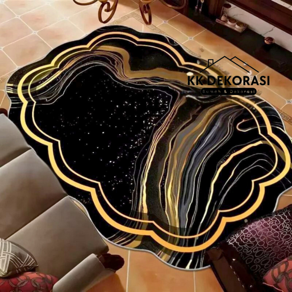 Karpet Lantai Estetik Abstrak Marmer 100x150 Hiasan Bawah Meja - KK Dekorasi