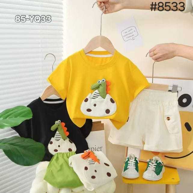 LS Kids | Grosir | #56-8533 Setelan anak laki-laki atasan kaos dengan celana katun pendek | 1-5 thn 