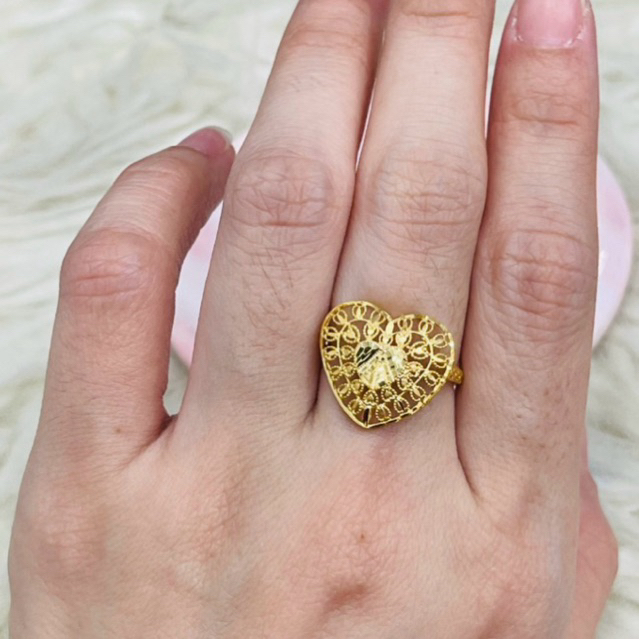 Cincin love kerawang uk 10 adjust simple elegant emas asli kadar 700