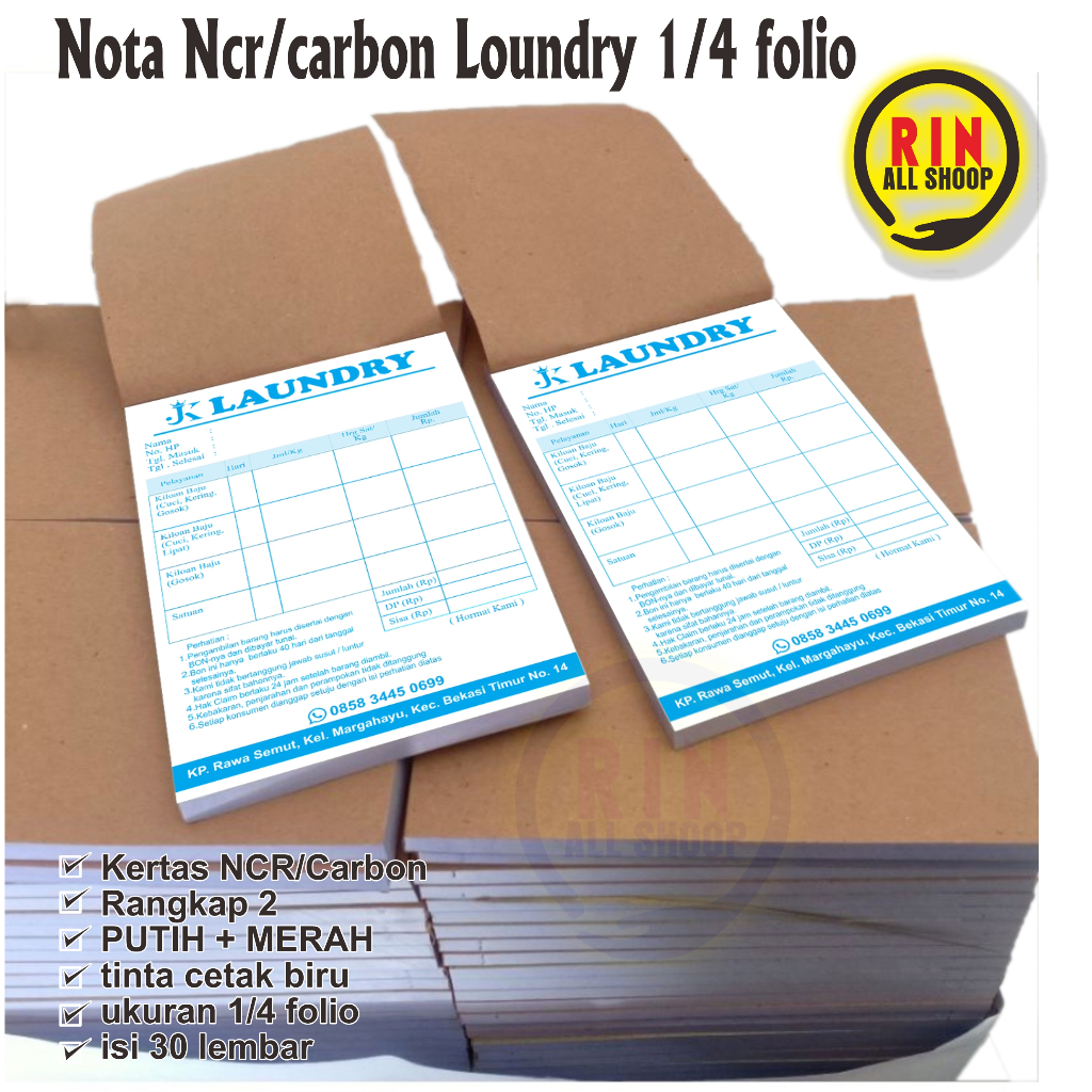 Buku Nota Laundry / Nota NCR 2 Ply 1/4 Folio / putih merah