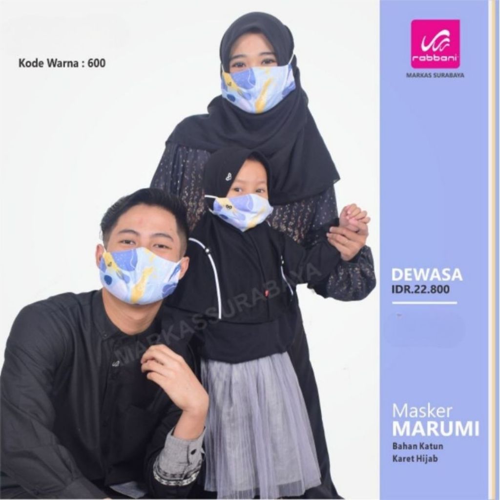 [Promo] Masker Hijab Dewasa Rabbani Motif Polos | Masker Scuba | Masker 2 Ply Bahan Kain Katun