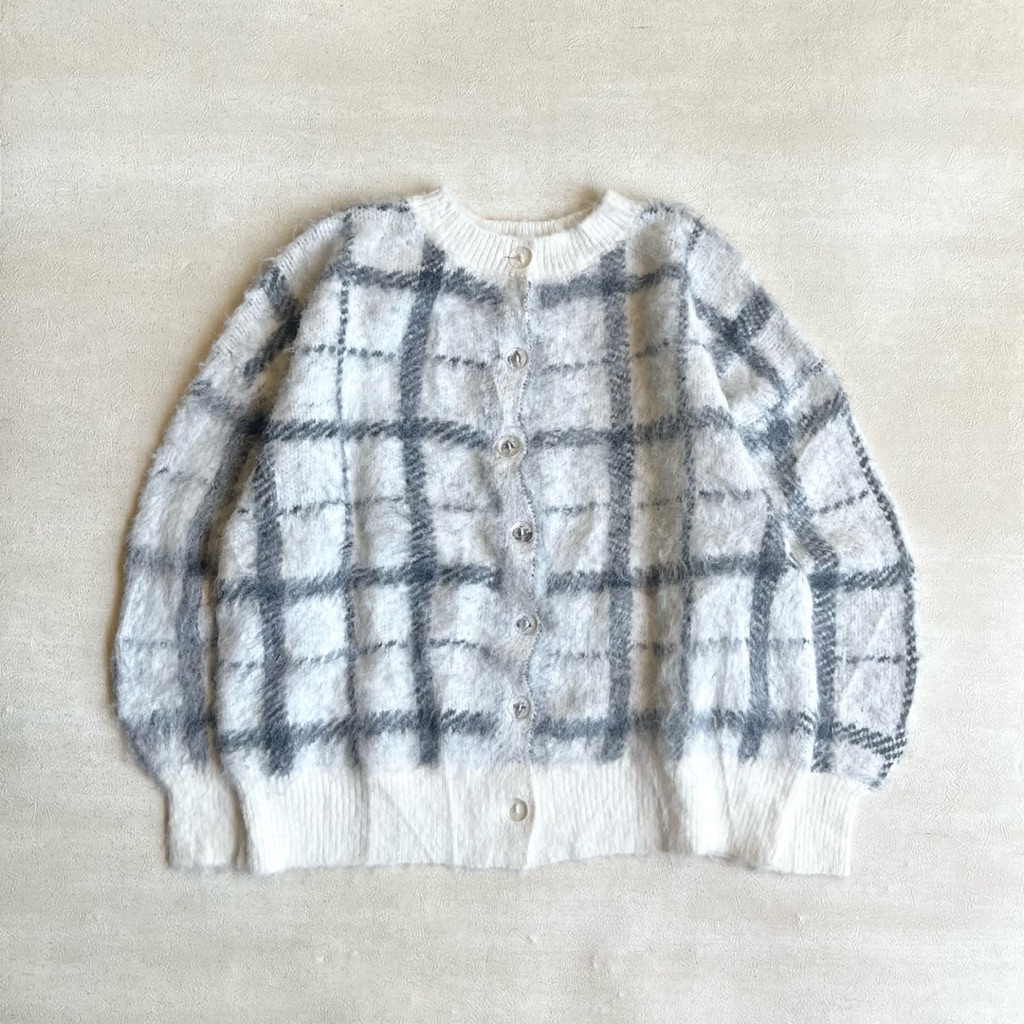 UNBRAND plaid pattern mohair cardigan