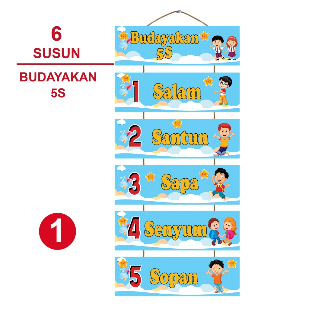 Dekorasi Kelas Tema Budayakan 5s - Pajangan Ruang Kelas - Poster Kayu Ruang Kelas- Hiasan Dinding Ke