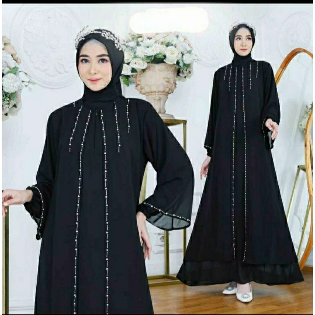 gamis abaya wanita terbaru payet mutiara mewah 2025