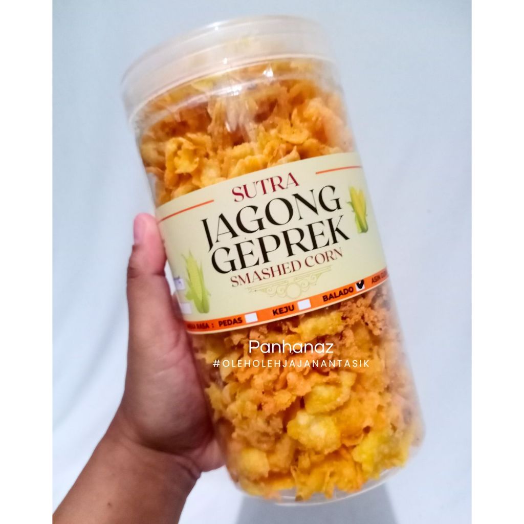 emping jagung geprek pedas manis gurih  opak sampeu rasa pedas keju toples 1000ML