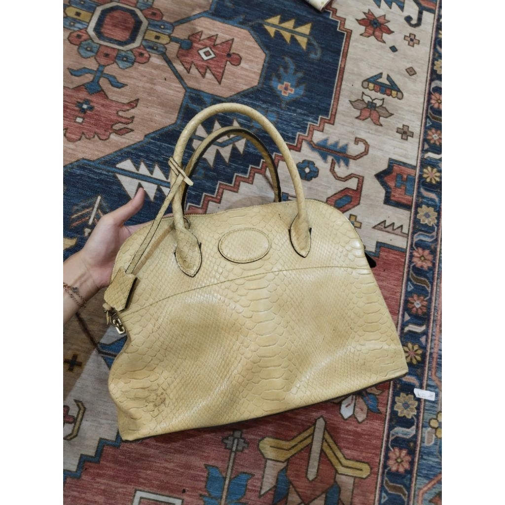 Tas Wanita Kulit Ular Asli Warna Kuning Krem – Handbag Elegan Vintage Preloved Premium