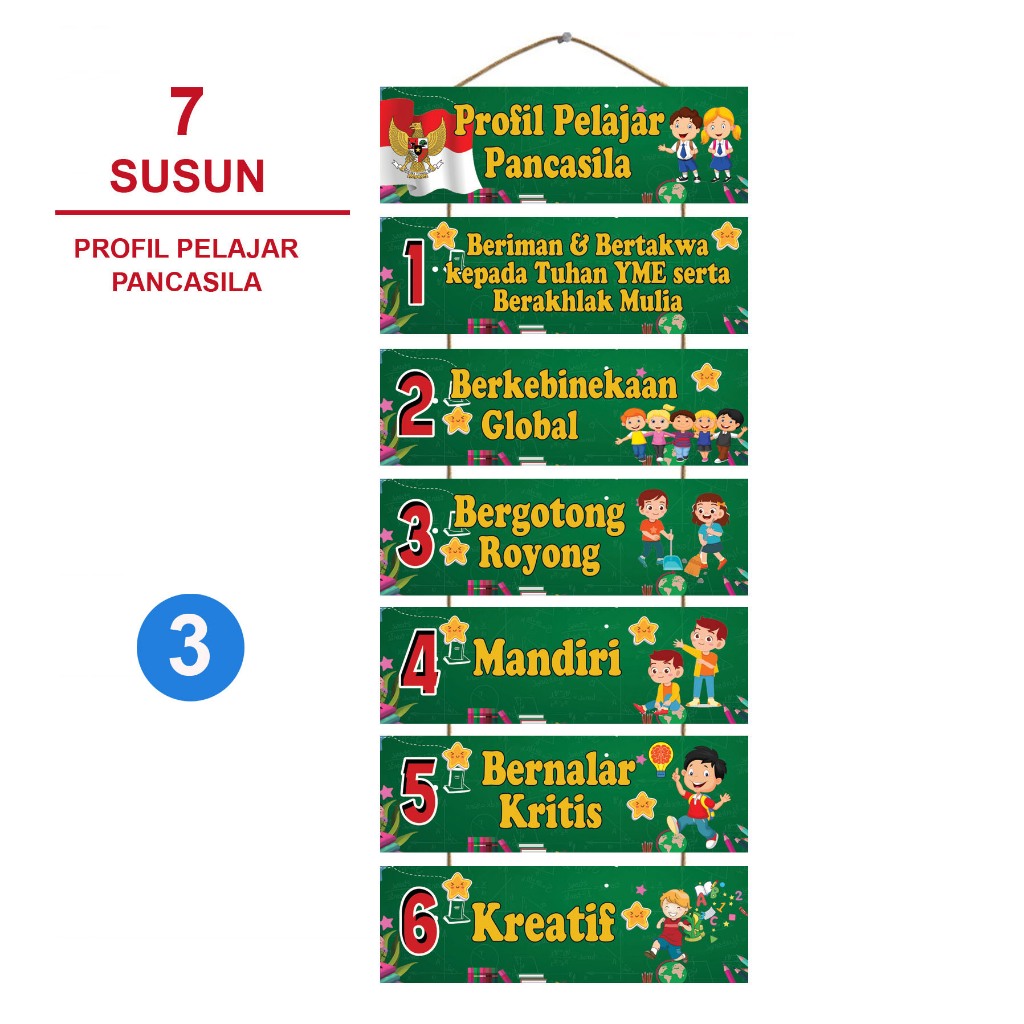 Dekorasi Kelas Tema Profil Pelajar Pancasila - Pajangan Ruang Kelas - Poster Kayu Ruang Kelas- Hiasa