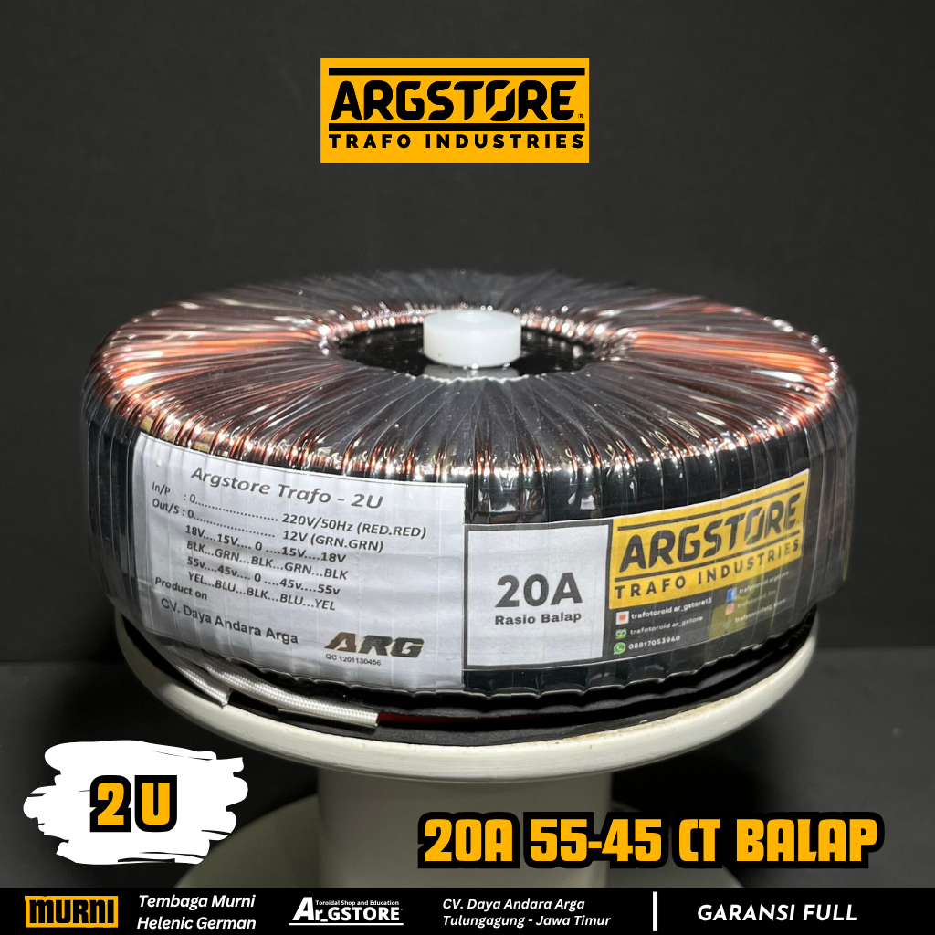 Trafo toroid donat 20A 55V CT (murni) - Spesifikasi Balap