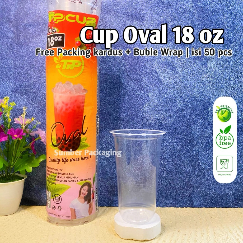[50PCS] Cup Oval 18oz Bening Transparan | Gelas Plastik Oval 18 oz | Cup Oval