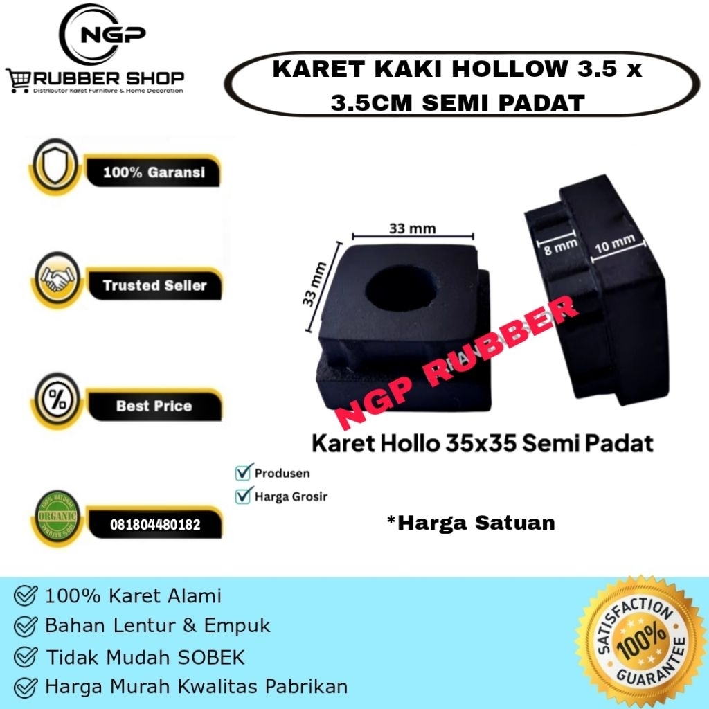 Karet Kaki Besi Hollow 3.5cm x 3.5cm Semi Padat / Alas kaki Besi hollow pelindung lantai