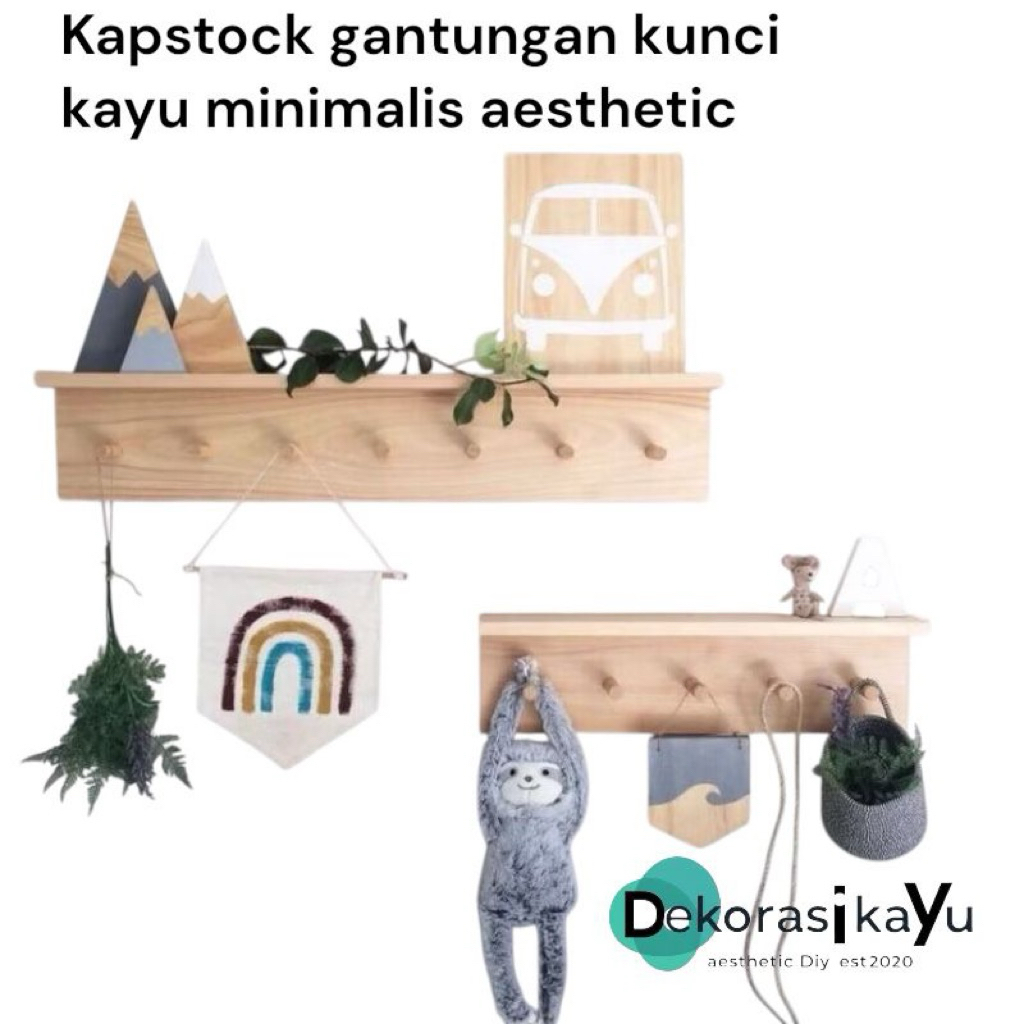ambalan kapstok tempel dinding gantungan kunci kayu minimalis aesthetic multifungsi / rak dinding ka