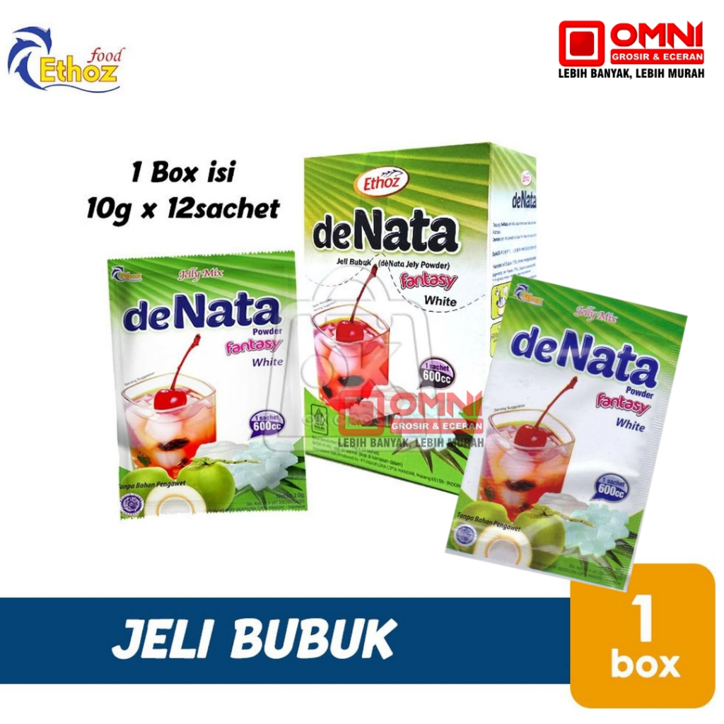 Ethoz deNata Powder Fantasy White 1 Box isi 12 Sachet - De Nata Bubuk Minuman Jelly Putih
