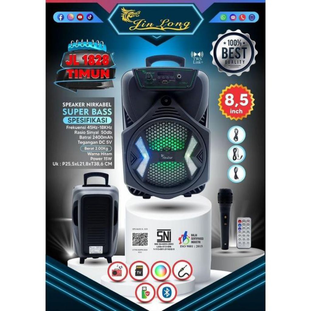 JIN LONG SPEAKER JL-1828 TIMUN WIRELESS 8,5 INCH