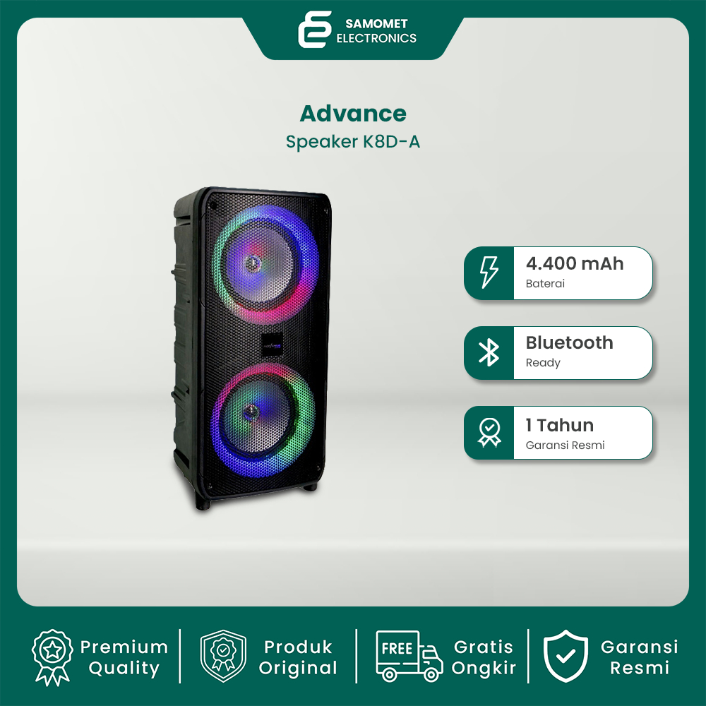 ADVANCE K8D-A Speaker Meeting Bluetooth Salon Aktif 8" Gratis 2 Mic Karoke Batrei Besar RGB Light TW
