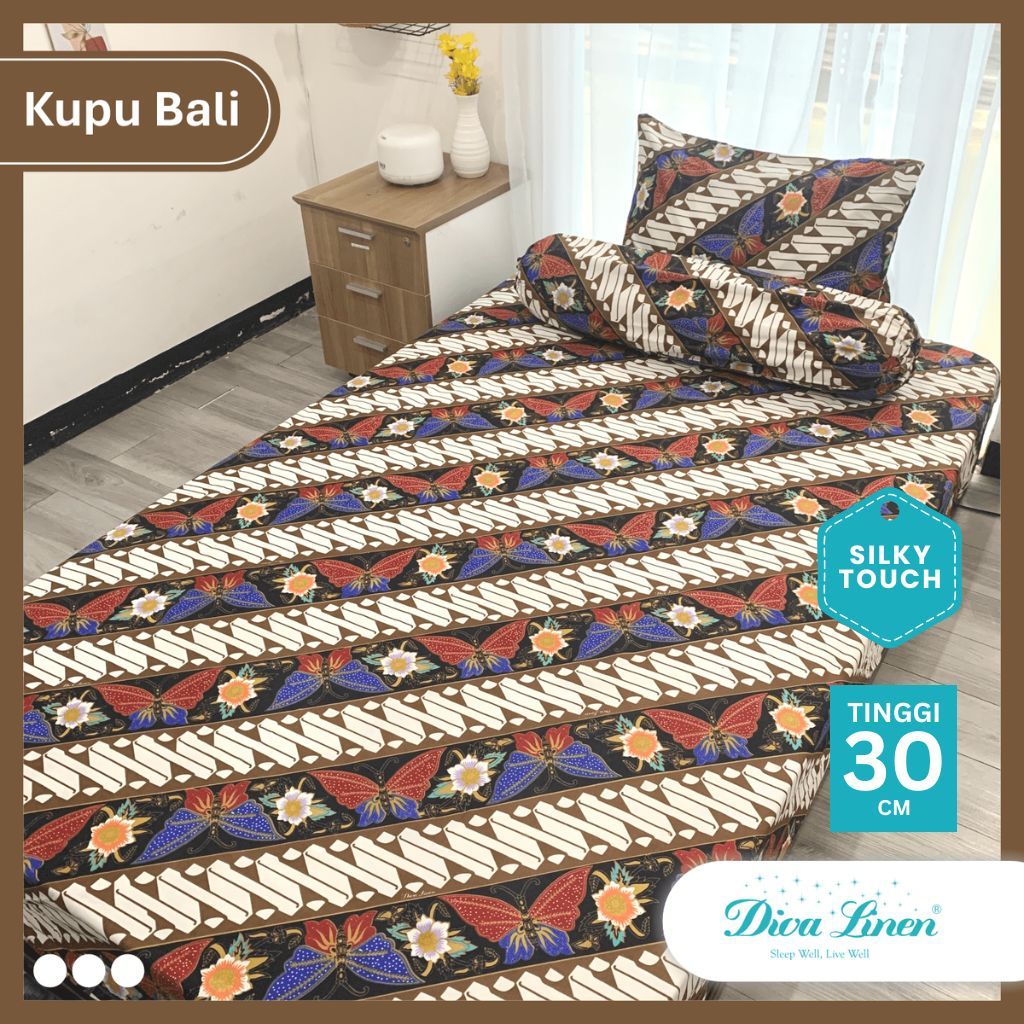 Diva Linen Bed Cover Tinggi 30cm Bahan Disperse Halus Anti Luntur & Hangat - Kupu Bali