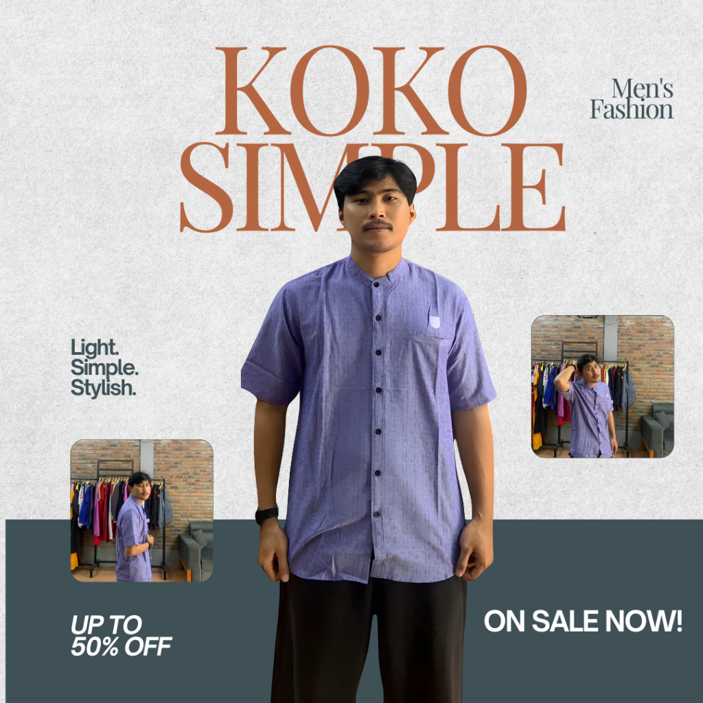 Baju Koko Pria | Kemeja Koko | Baju Muslim Pria | Atasan Muslim | Koko Simple Stylish | Ungu Lavende