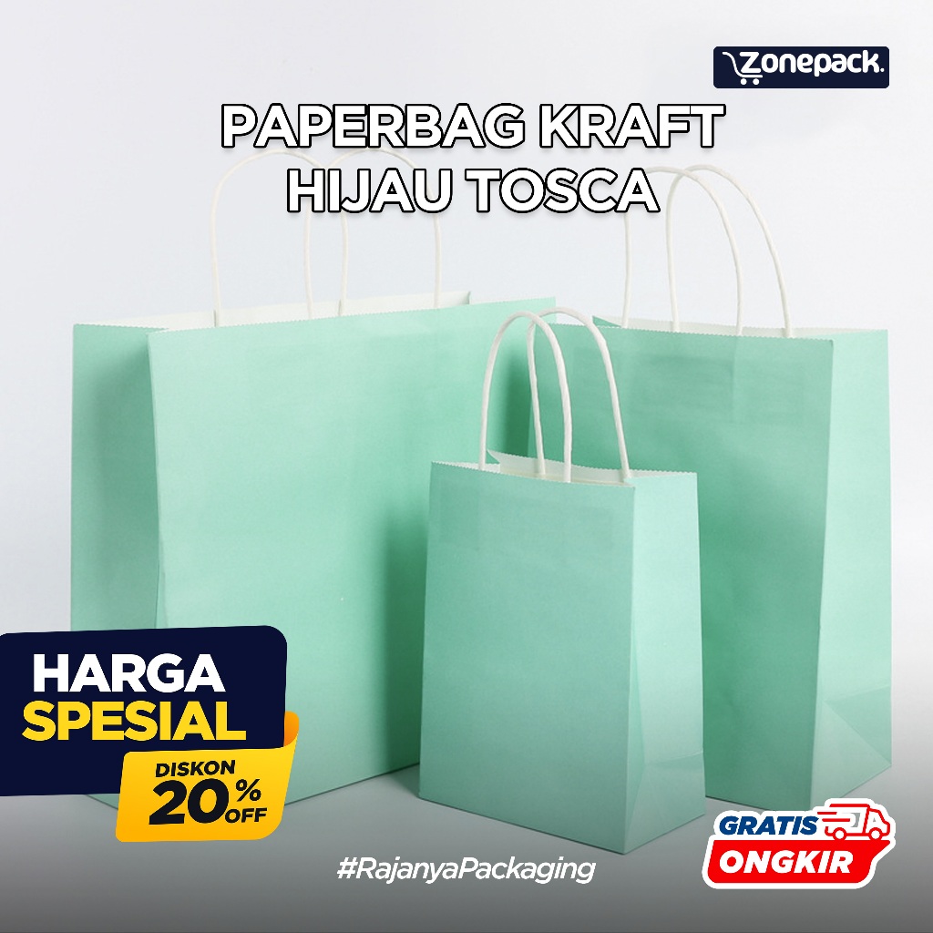 Paper Bag Kraft Warna Hijau Tosca | Paperbag Hadiah Ulang Tahun | Paperbag Shopping Bag | Tas Kertas